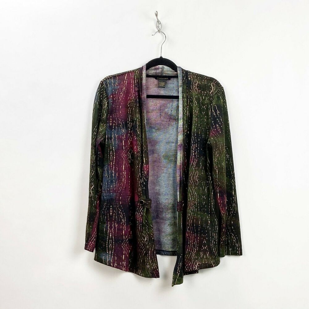 Susan Lawrence Large Womens Colorful Gold Embossed Art to Wear Cardigan